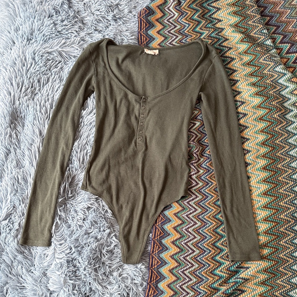 💙 Olive/Moss Green Long Sleeve Bodysuit Open Edit Size XS